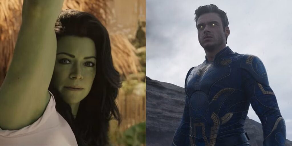 Split-image-of-Jen-in-She-Hulk-and-Ikaris-in-Eternals